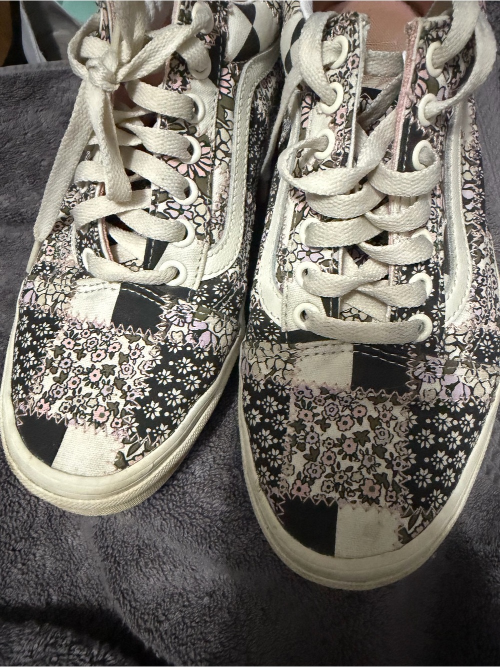 Vans Women’s Black & Pink Floral Patchwork Lace-Up Sneakers